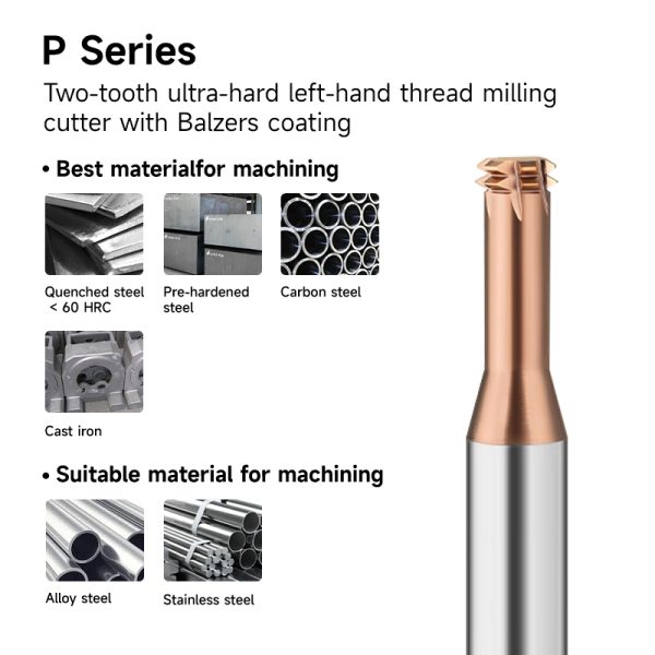 Left-Hand Thread Mill for Hardened Steel | ALTiSiN Coated | Two-Row Tooth Design - Image 4